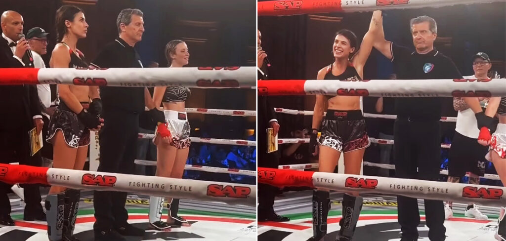 Elisabetta Canalis debutta sul ring e vince il suo primo incontro di kickboxing: guarda Elisabetta Canalis debutta sul ring e vince il suo primo incontro di kickboxing: guarda