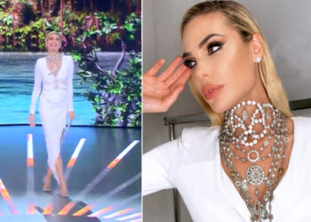 Ilary Blasi alla finale dell'Isola stupisce col look total white e la collana-cintura: guarda