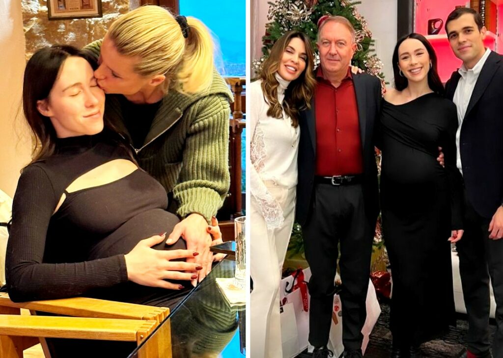 Aurora Ramazzotti con il pancione ormai enorme festeggia il Natale in famiglia e al dito spunta finalmente l'anello: foto