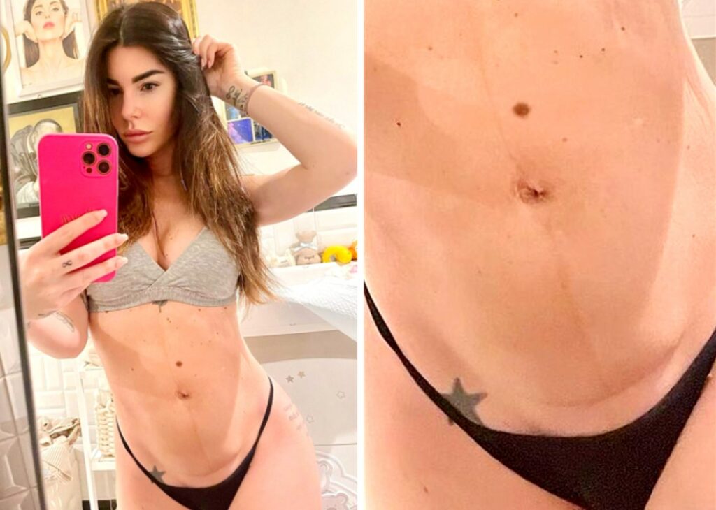 A 6 settimane dal parto Bianca Atzei mostra la cicatrice del cesareo in lingerie: foto
