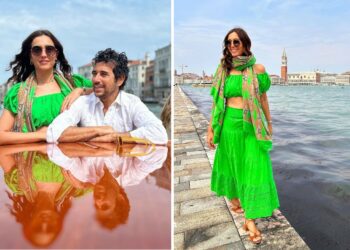 Caterina Balivo con il marito e i figli a Venezia