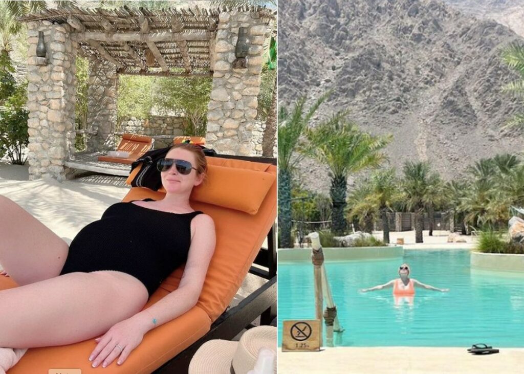 Lindsay Lohan posa con il pancione nel resort di lusso in Oman