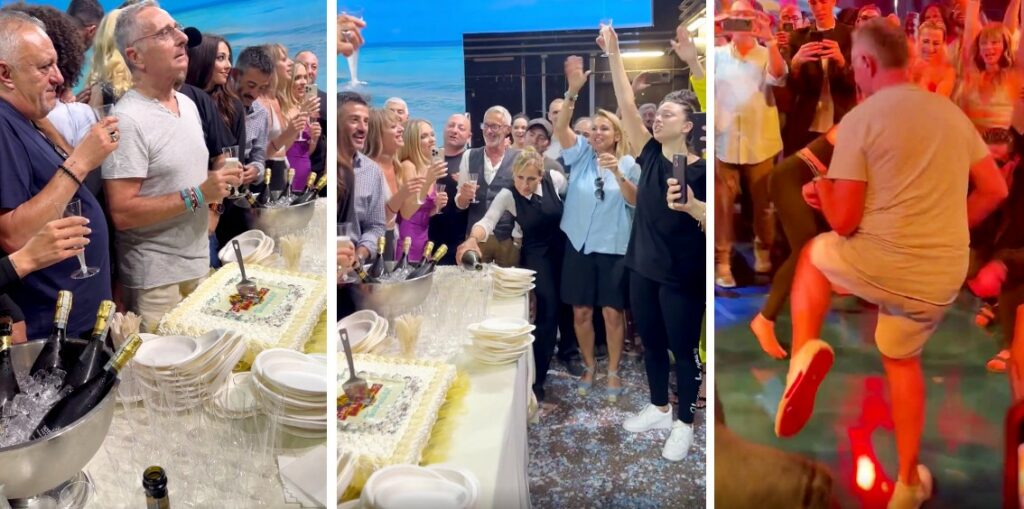 Paolo Bonolis e Sonia Bruganelli sempre insieme tra affari e famiglia: i due ex festeggiano fianco a fianco al party di 'Ciao Darwin'