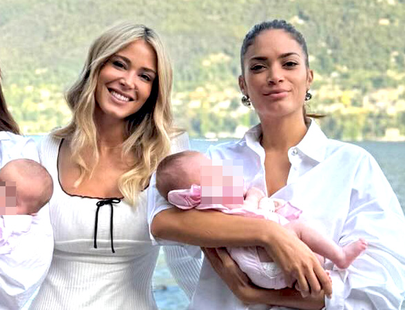 Diletta Leotta si rilassa sul Lago di Como con l'amica del cuore Elodie, che tiene in braccio sua figlia Aria: foto