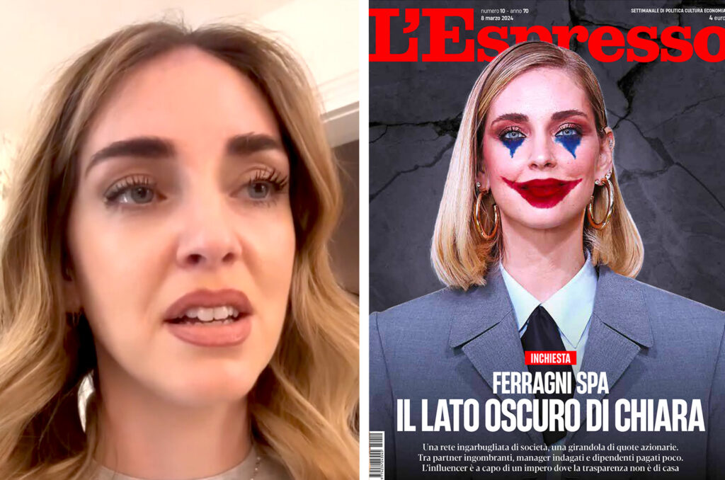 ''Giornate veramente difficili'': Chiara Ferragni con le lacrime agli occhi commenta la copertina de L'Espresso in cui è un pagliaccio