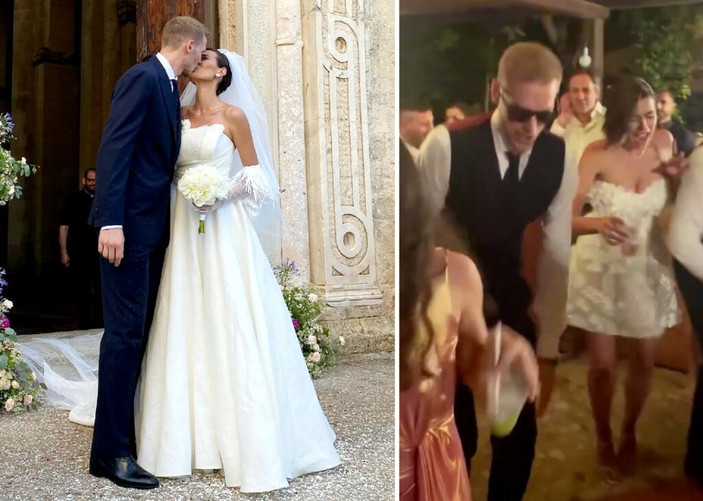 L'ex Miss Italia Alice Sabatini ha sposato il compagno Gabriele Benetti con una cerimonia da favola che l'ha vista cambiarsi tre abiti diversi: foto