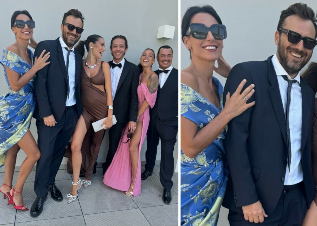 Cesare Cremonini con la fidanzata giornalista del Tg1 Giorgia Cardinaletti alle nozze di amici insieme a Valentino Rossi e la compagna incinta: foto