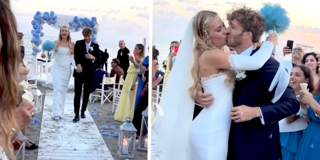 Clizia Incorvaia e Paolo Ciavarro si sono sposati in spiaggia al tramonto: le prime immagini del matrimonio da favola in Versilia