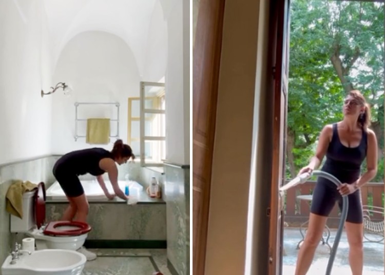 Elisa Isoardi alle prese con le pulizie di casa