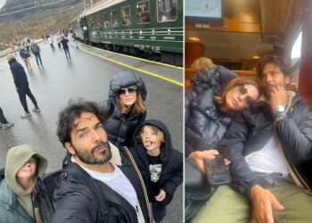 Laura Chiatti e Marco Bocci con i figli Enea e Pablo in Norvegia