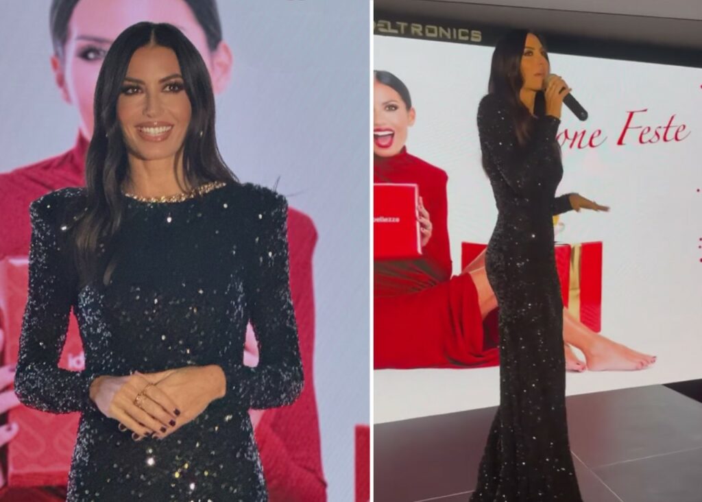 Eisabetta Gregoraci bellissima in paillettes all'evento beauty di Napoli