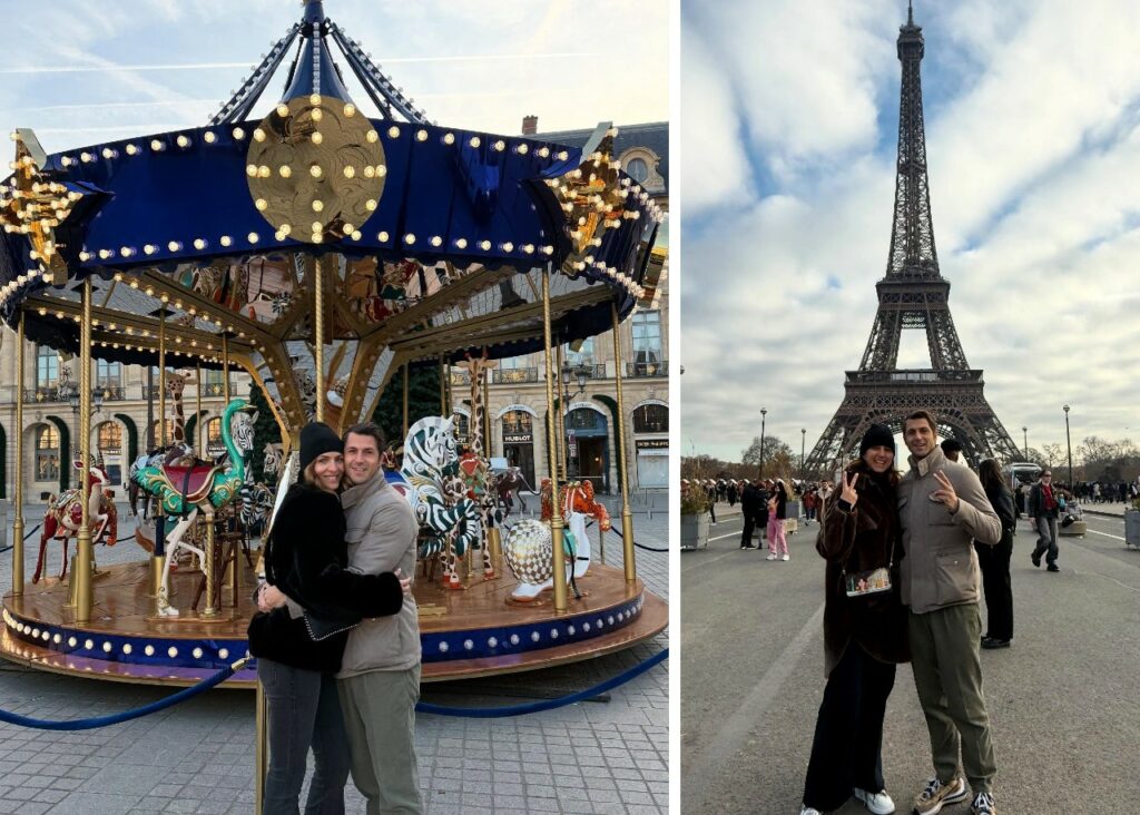 Cristina Chiabotto vola a Parigi con il marito Marco Roscio Cristina Chiabotto vola a Parigi con il marito Marco Roscio