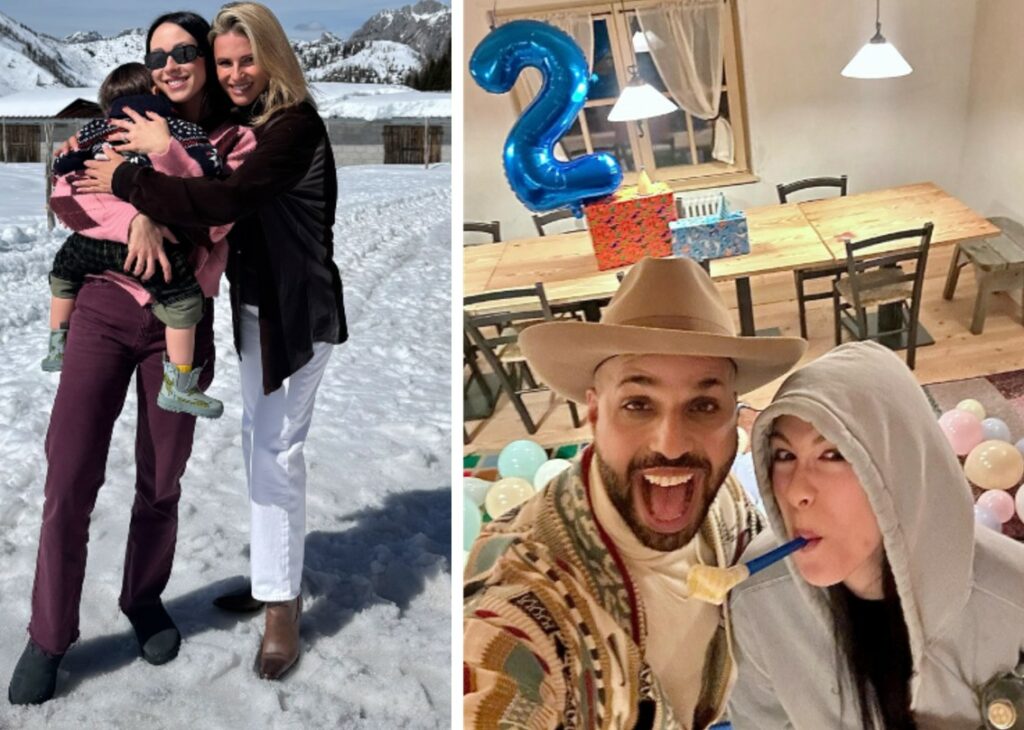 Aurora Ramazzotti festeggia 2 anni del figlio Cesare in montagna con mamma Hunziker, futuro marito, sorelline e miglior amico: foto