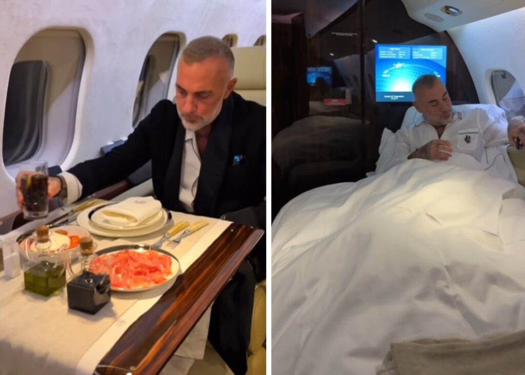 Gianluca Vacchi mostra soddisfatto il suo nuovo lussuosissimo jet privato da decine di milioni di euro, dove dorme beato: guarda