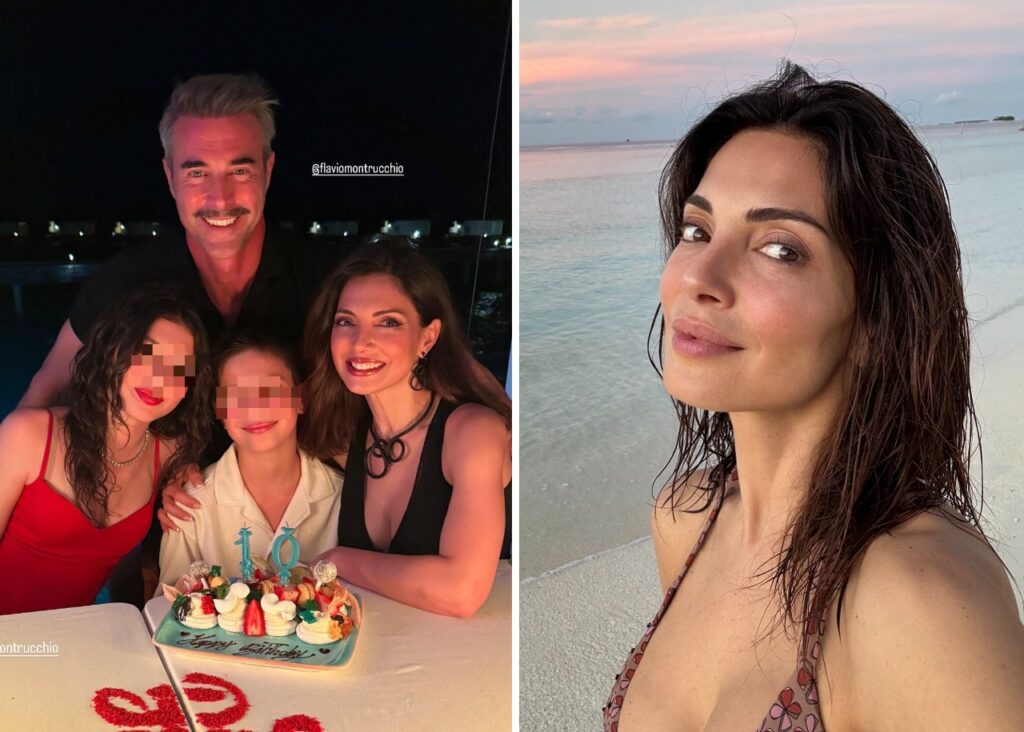 Alessia Mancini e Flavio Montrucchio con i figli alle Maldive