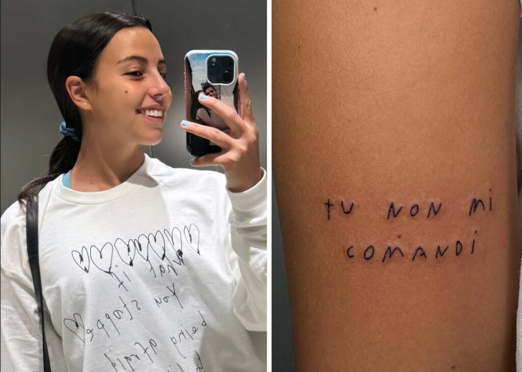 Jolanda Renga, figlia di Ambra e Francesco Renga, mostra il suo nuovo tatuaggio con la frase che diceva sempre da bambina: guarda