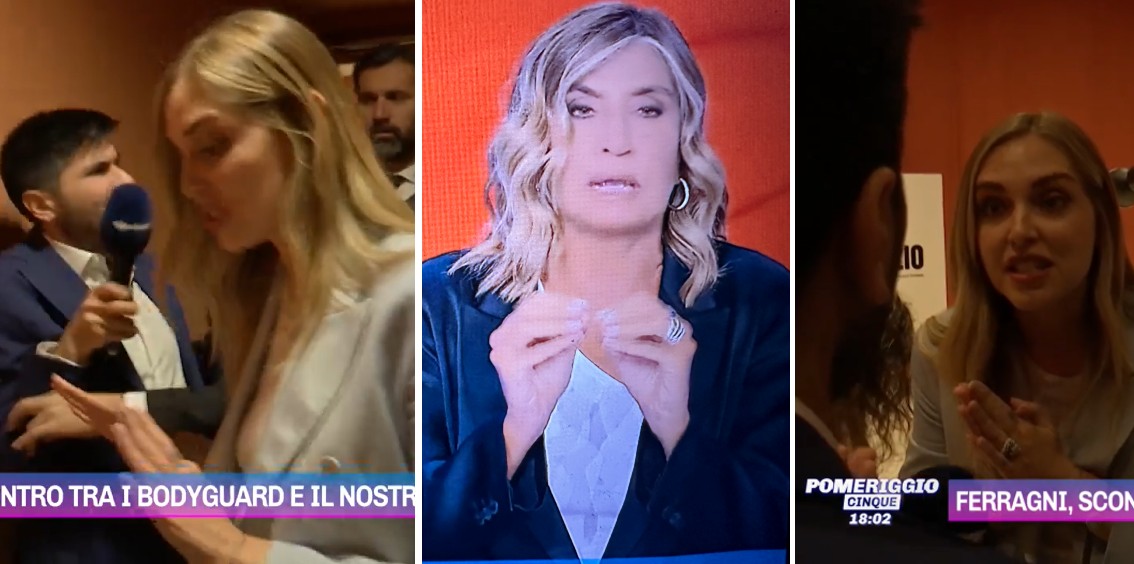 L'inviato di Pomeriggio 5 strattonato dai bodyguard della Ferragni, Myrta Merlino sbotta in studio: ''Sceneggiata per due domande'' - Gossip.it | News sul Gossip e VIP