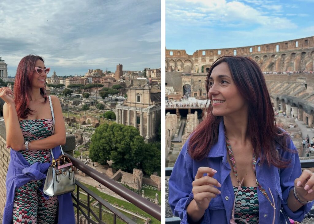 Caterina Balivo turista felice a Roma al Colosseo