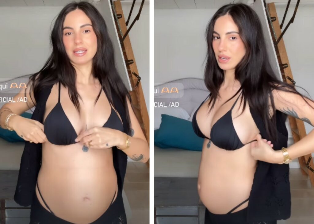 Giulia De Lellis mostra il pancione in bikini mentre fa vedere ai follower il suo capo 'basic' per l'estate: guarda