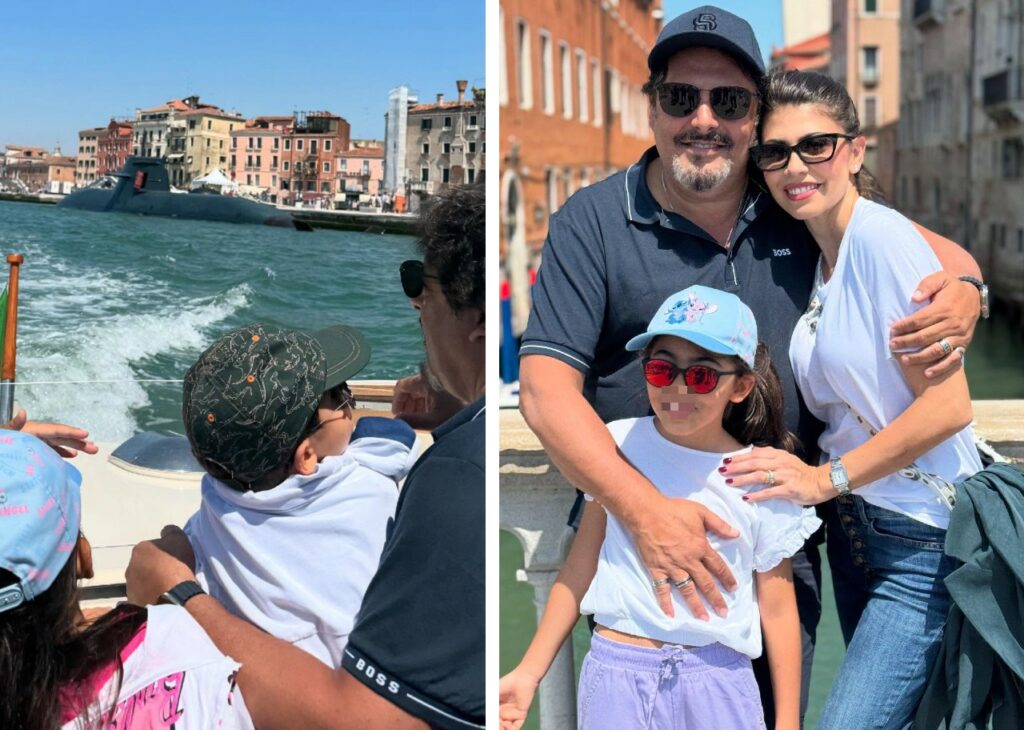 Enrico Brignano e Flora Canto a Venezia con i figli Enrico Brignano e Flora Canto a Venezia con i figli