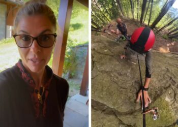 Martina Colombari in montagna con marito e figlio