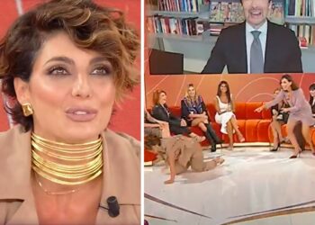 Samanta Togni esce dallo studio di 'La Volta Buona' gattonando: le sfugge una parola di troppo sulla vita privata con la Balivo e preferisce defilarsi