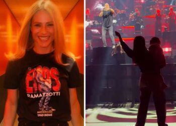 Michelle Hunziker ad Amsterdam con le figlie al concerto di Eros Ramazzotti