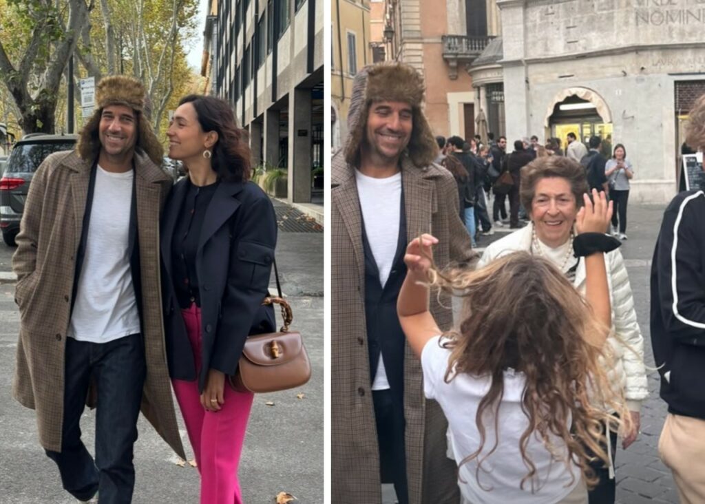 Caterina Balivo con il marito e la suocera nel centro di Roma