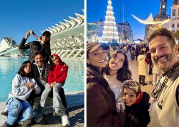 Edoardo Stoppa e Juliana Moreira a Valencia con i figli