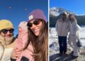 Valentino Rossi e Francesca Sofia Novello sulla neve con le figlie