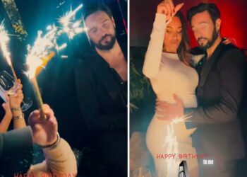 Alex Belli festeggia i 43 anni da papà con Delia Duran incinta: le immagini della festa a Milano