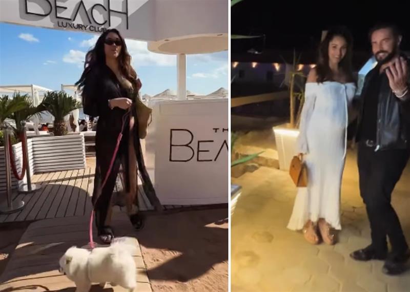 Delia Duran incinta di 5 mesi e Alex Belli volano al caldo: ecco dove sono in vacanza, le immagini col pancione