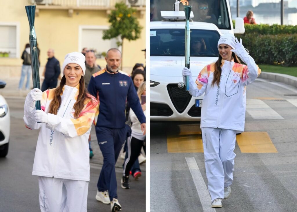 ''Emozione unica'': Melissa Satta porta la fiamma olimpica a Olbia, accanto a lei Carlo Beretta e la sua famiglia, le foto