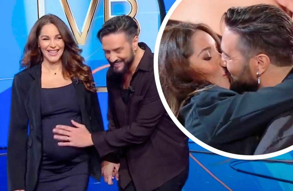 Delia Duran in tv col pancione di 7 mesi, Alex Belli le legge a sorpresa una lettera d’amore in diretta: ''Sei la donna della mia vita''