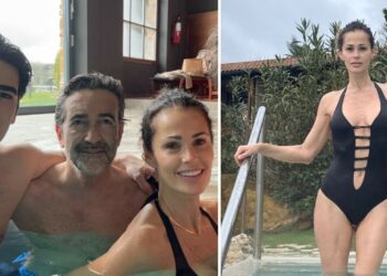 Samantha De Grenet alle terme con il marito e il figlio