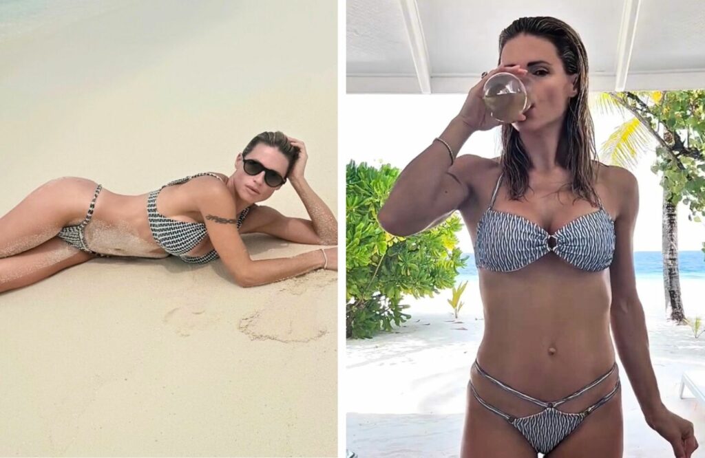 Anche Michelle Hunziker vola alle Maldive a febbraio: sempre bellissima in bikini in spiaggia a 49 anni, foto