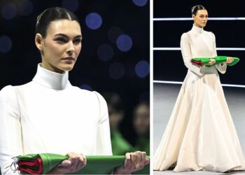 La fidanzata italiana di DiCaprio incanta tutti all’apertura di Milano-Cortina: la modella Vittoria Ceretti portabandiera in Armani, foto