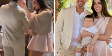 Andrea Damante e la compagna Elisa Visari fanno festa per il battesimo del figlio di 7 mesi Liam: foto