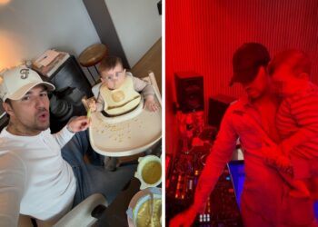 Andrea Damante super papà tra pappe e consolle