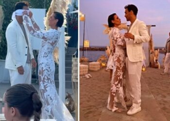 Flavia Pennetta sorprende Fabio Fognini per i 10 anni di matrimonio: lui arriva bendato al party a sorpresa, guarda